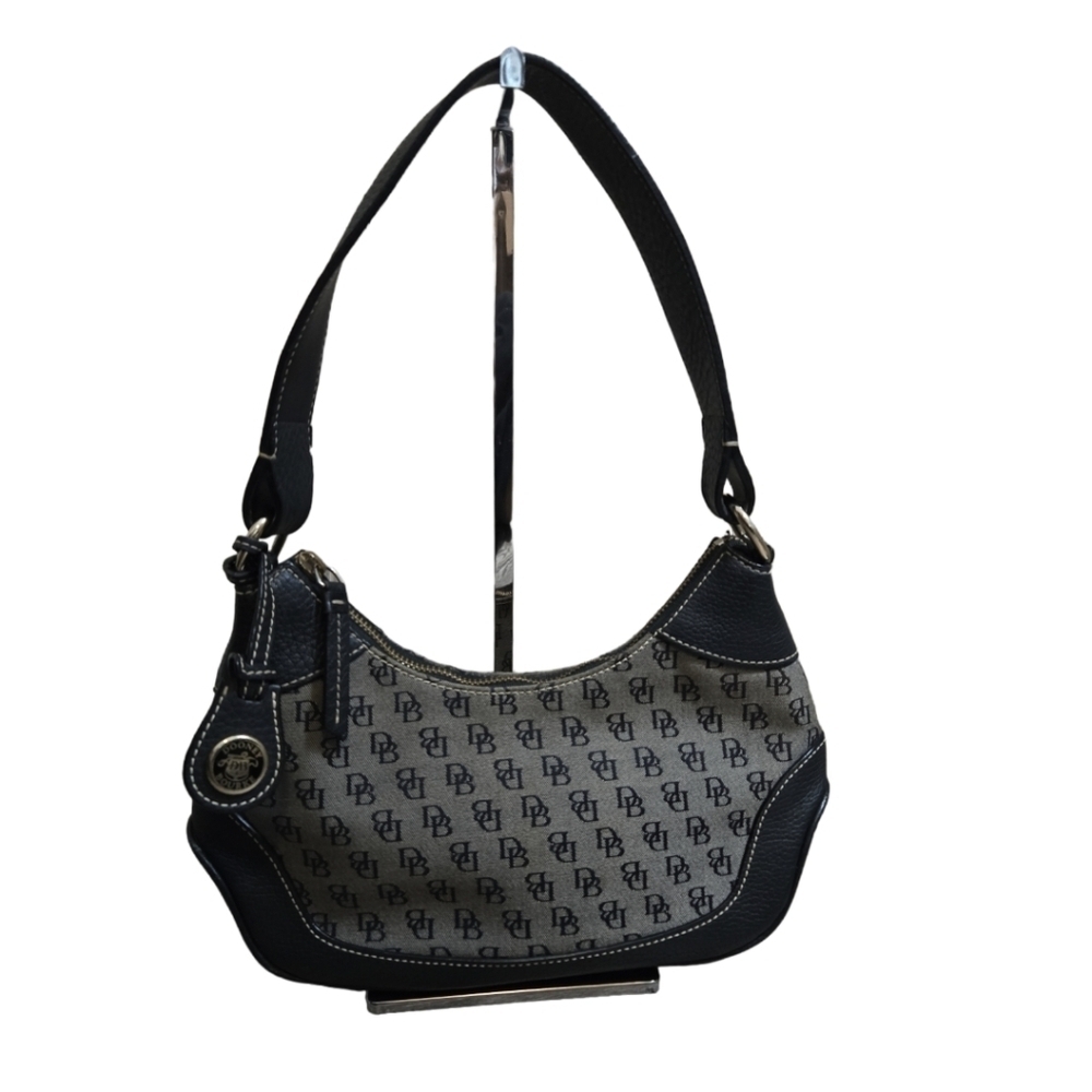 Vintage Dooney & Bourke Monogram Logo Hobo Shoulder Hand Bag Black Grey